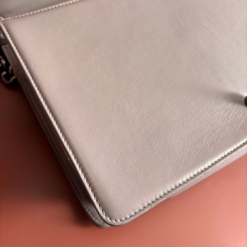 ::CHANEL:: BOY 28 限量款灰色菱格羊皮金釦 金鍊肩背斜背包-31