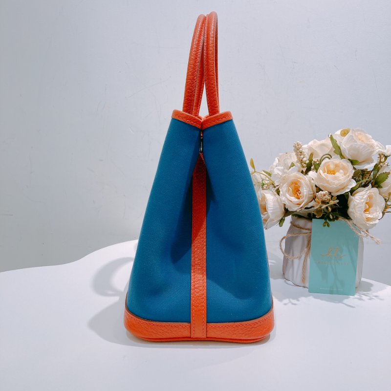 TW4582 Hermes 愛馬仕 花園包 帆布 拼牛皮 Garden Party 30 Canvas Bleu Outremer x Capucine-2