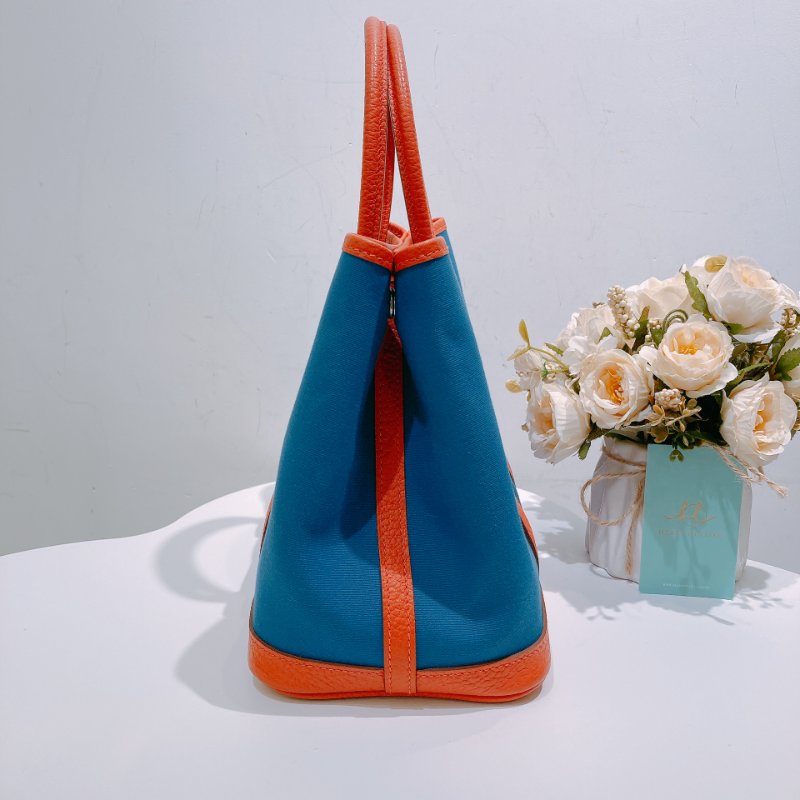 TW4582 Hermes 愛馬仕 花園包 帆布 拼牛皮 Garden Party 30 Canvas Bleu Outremer x Capucine-3