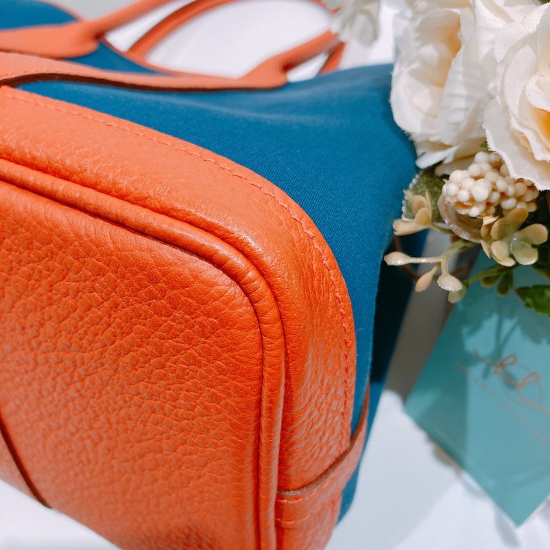 TW4582 Hermes 愛馬仕 花園包 帆布 拼牛皮 Garden Party 30 Canvas Bleu Outremer x Capucine-5