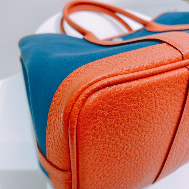 TW4582 Hermes 愛馬仕 花園包 帆布 拼牛皮 Garden Party 30 Canvas Bleu Outremer x Capucine-6