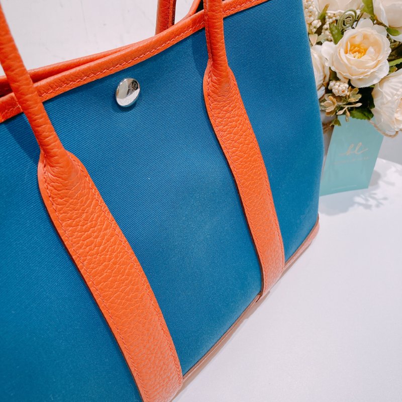 TW4582 Hermes 愛馬仕 花園包 帆布 拼牛皮 Garden Party 30 Canvas Bleu Outremer x Capucine-9