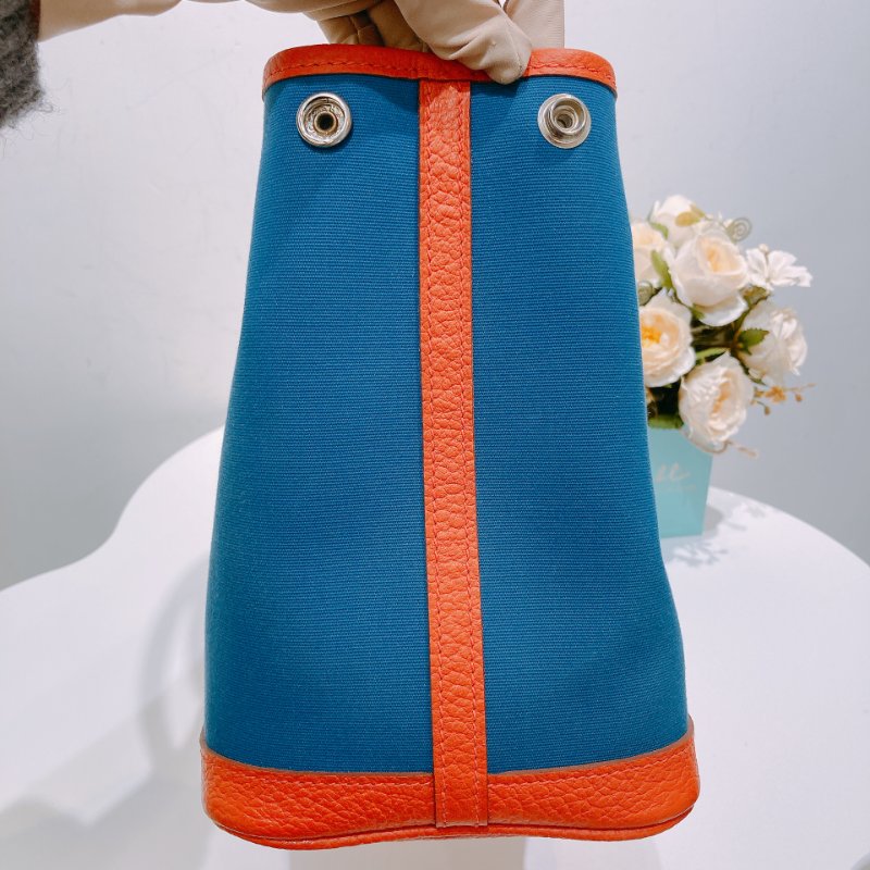 TW4582 Hermes 愛馬仕 花園包 帆布 拼牛皮 Garden Party 30 Canvas Bleu Outremer x Capucine-11