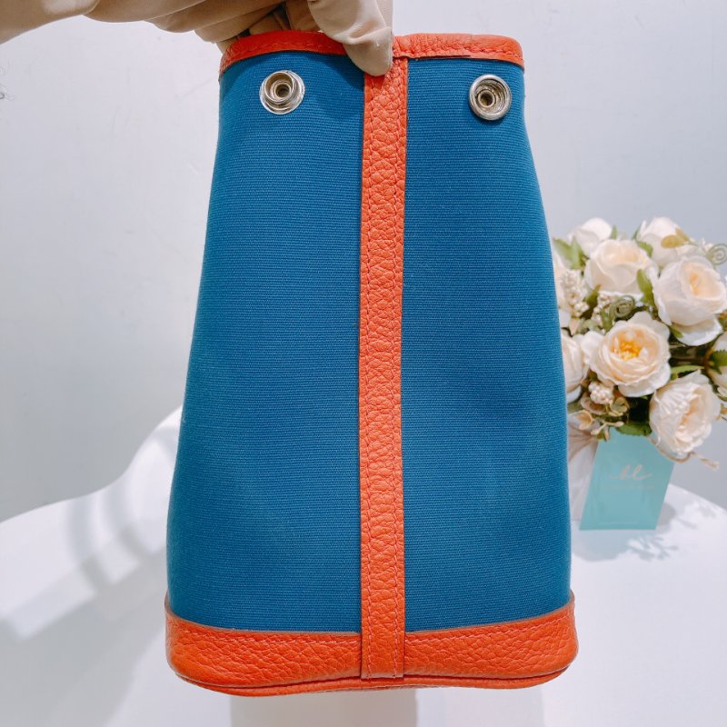 TW4582 Hermes 愛馬仕 花園包 帆布 拼牛皮 Garden Party 30 Canvas Bleu Outremer x Capucine-12