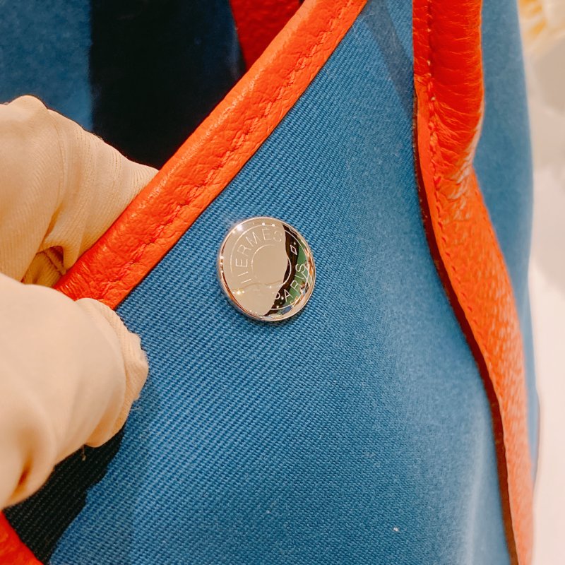 TW4582 Hermes 愛馬仕 花園包 帆布 拼牛皮 Garden Party 30 Canvas Bleu Outremer x Capucine-14