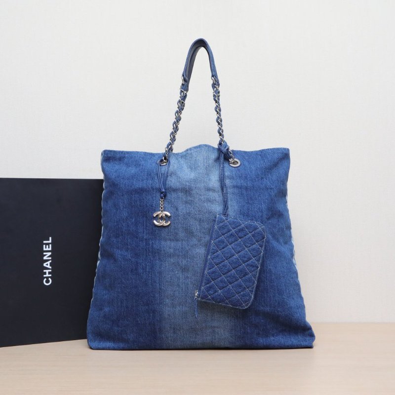 CHANEL 26開銀扣漸變丹寧牛仔托特包肩背包-0