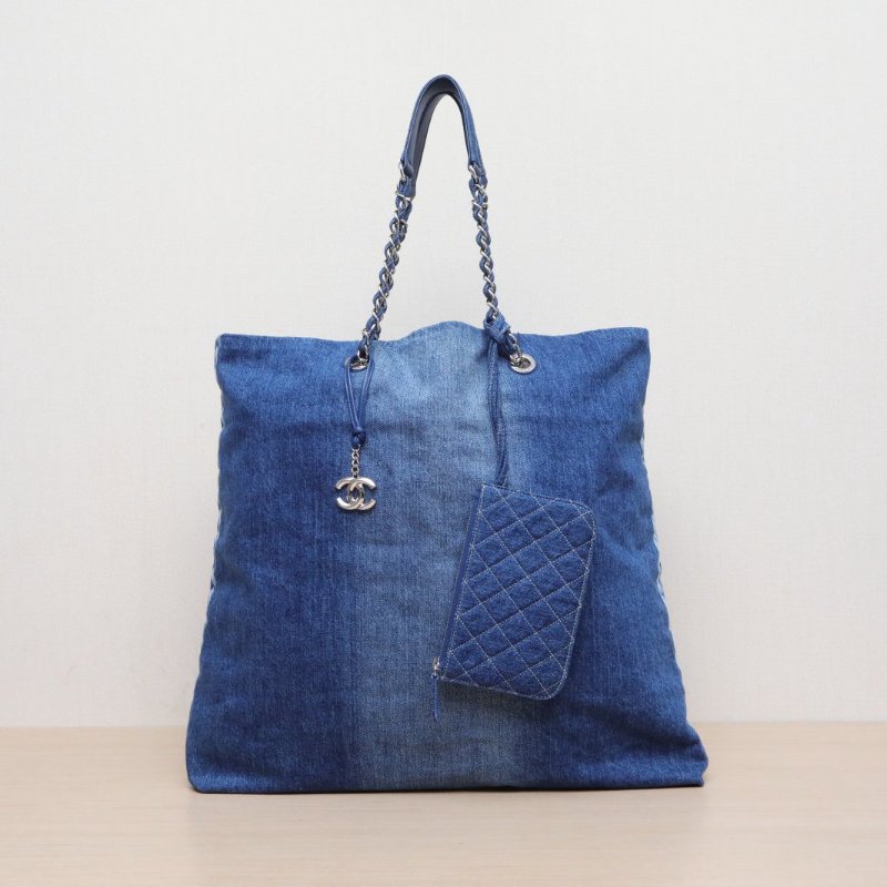 CHANEL 26開銀扣漸變丹寧牛仔托特包肩背包-1