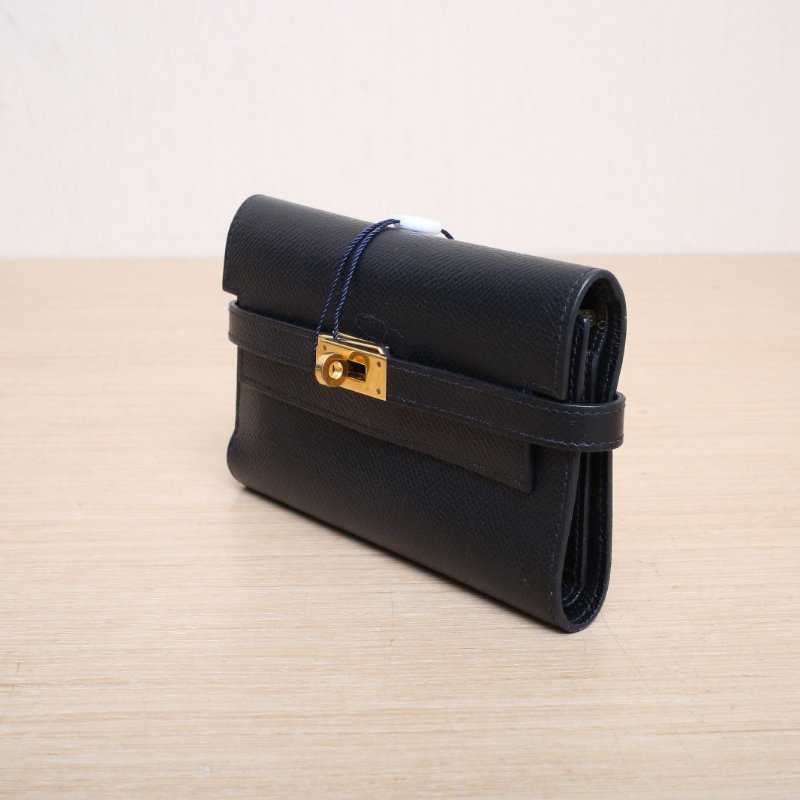 HERMES Kelly短款錢包89黑色Epsom皮A刻金扣肩背包-2