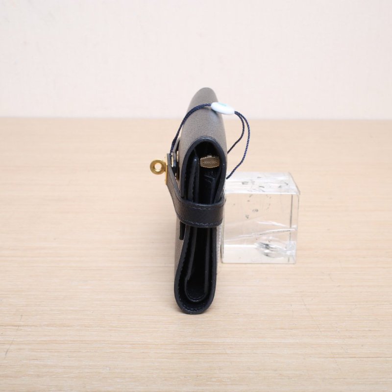 HERMES Kelly短款錢包89黑色Epsom皮A刻金扣肩背包-3