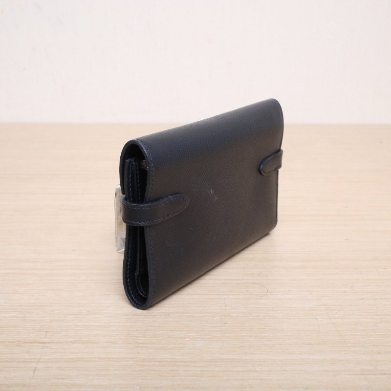 HERMES Kelly短款錢包89黑色Epsom皮A刻金扣肩背包-4