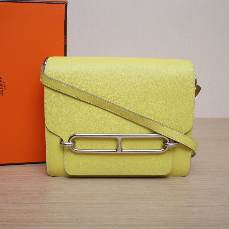 HERMES Roulis豬鼻子239R檸檬黃EC皮D刻銀扣肩背包-0