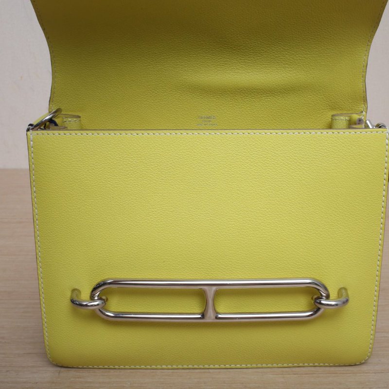 HERMES Roulis豬鼻子239R檸檬黃EC皮D刻銀扣肩背包-2