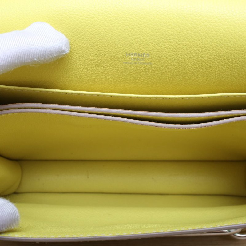 HERMES Roulis豬鼻子239R檸檬黃EC皮D刻銀扣肩背包-3
