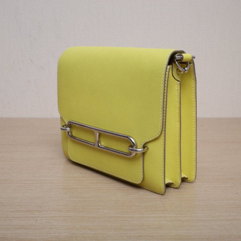 HERMES Roulis豬鼻子239R檸檬黃EC皮D刻銀扣肩背包-4