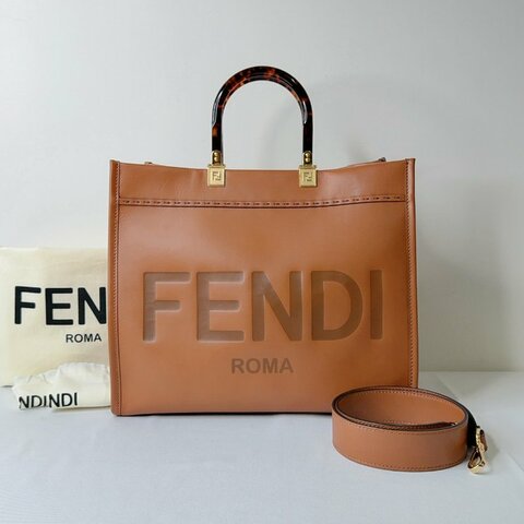 FENDI Sunshine中款玳瑁手提購物包