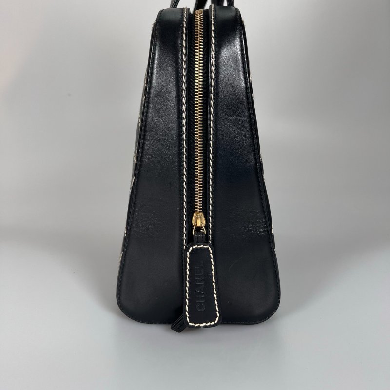 CHANEL VINTAGE菱格紋粗縫線手提包 黑牛皮-2