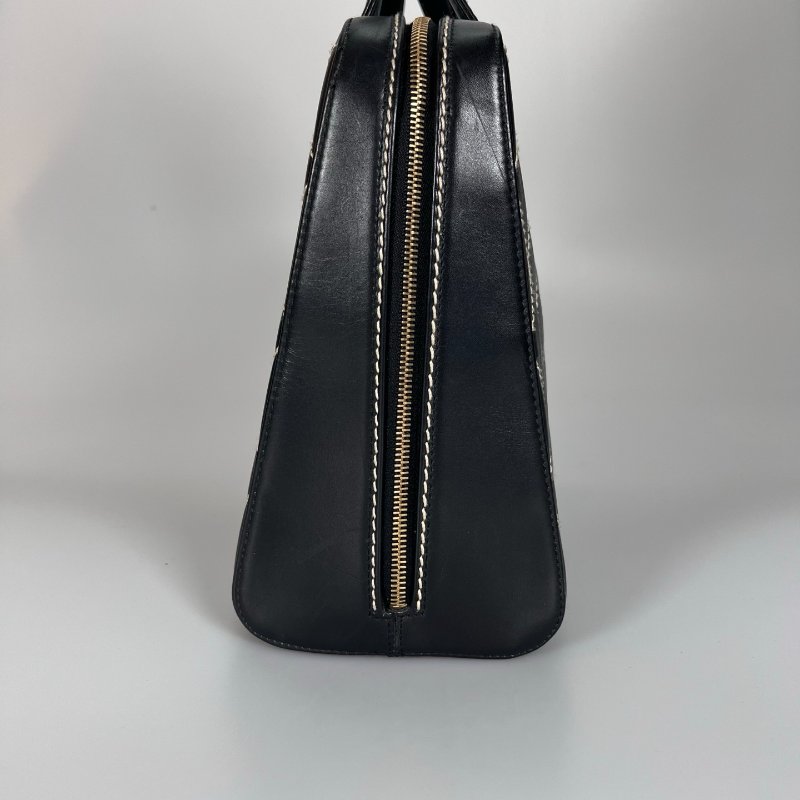 CHANEL VINTAGE菱格紋粗縫線手提包 黑牛皮-3