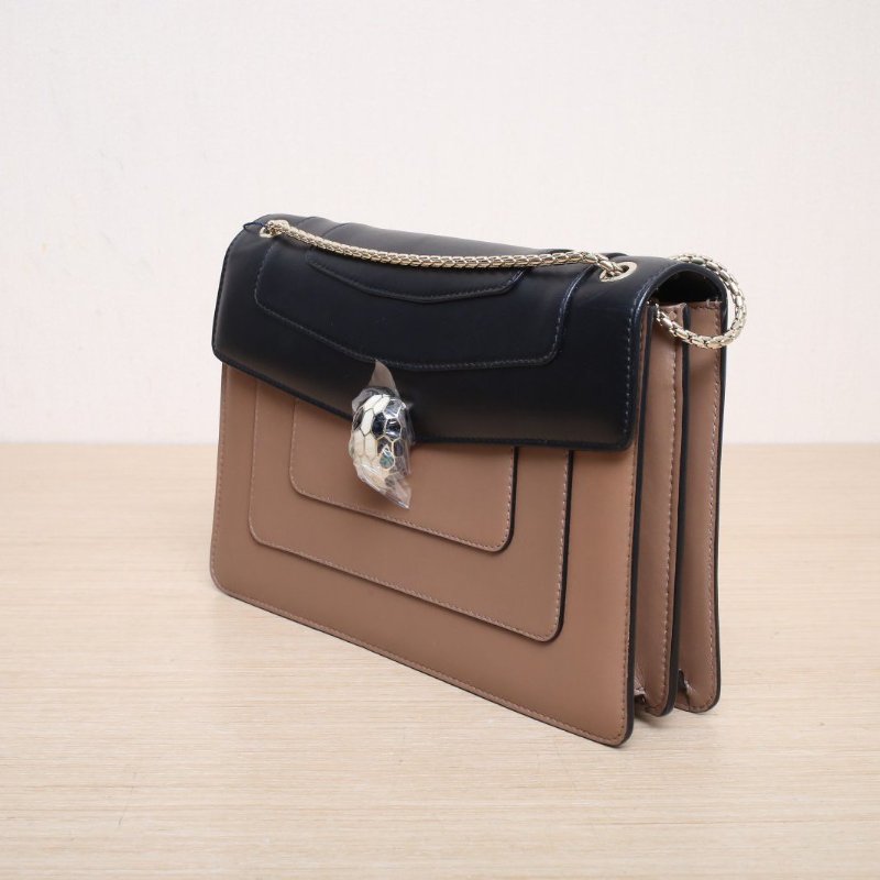 BVLGARI SerpentiForever風琴蛇頭包橫版28無手柄拼色牛皮肩背包-4