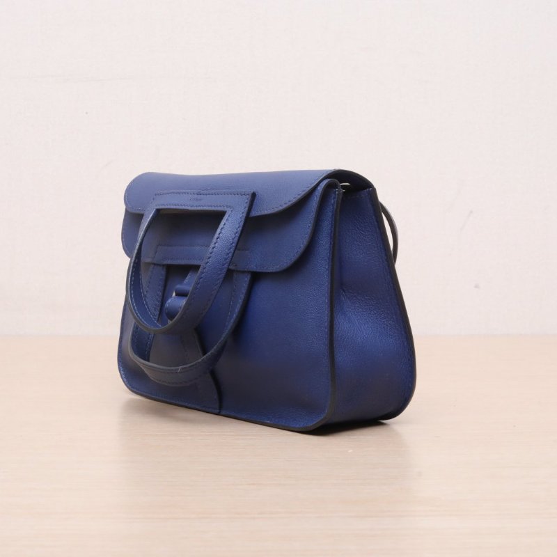 HERMES HalzanMINI2277鳶尾藍Swift皮C刻銀扣肩背包-4