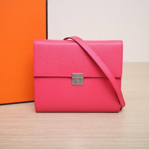 HERMES Clic16斜挎包I6極致粉Epsom皮A刻銀扣肩背包