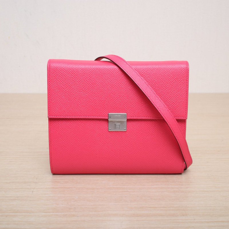 HERMES Clic16斜挎包I6極致粉Epsom皮A刻銀扣肩背包-1
