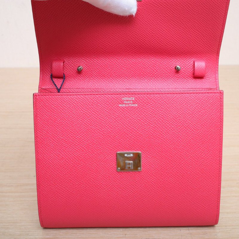 HERMES Clic16斜挎包I6極致粉Epsom皮A刻銀扣肩背包-2