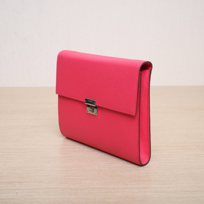 HERMES Clic16斜挎包I6極致粉Epsom皮A刻銀扣肩背包-4