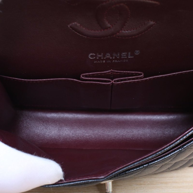 CHANEL CF口蓋包小號23黑色荔枝牛皮29開銀扣菱格紋肩背包-4