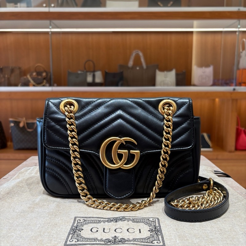 【近全新收藏級】Gucci GG Marmont Jumbi 金鍊肩背包｜黑色小牛皮絎縫設計｜雙背法實用百搭｜高保值經典款-12