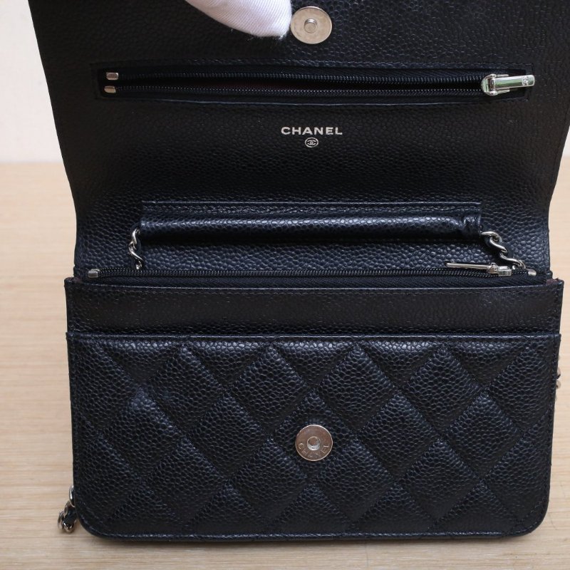 CHANEL CFWOC19黑色荔枝牛皮30開銀扣肩背包-2