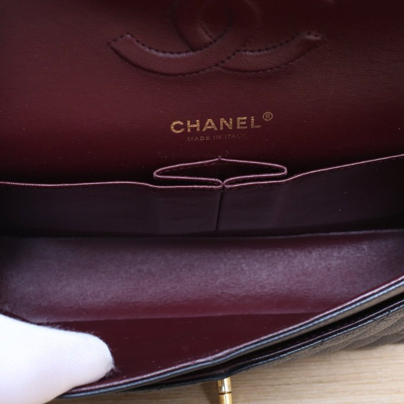 CHANEL CF口蓋包中號25.5黑色荔枝牛皮28開金扣肩背包-4