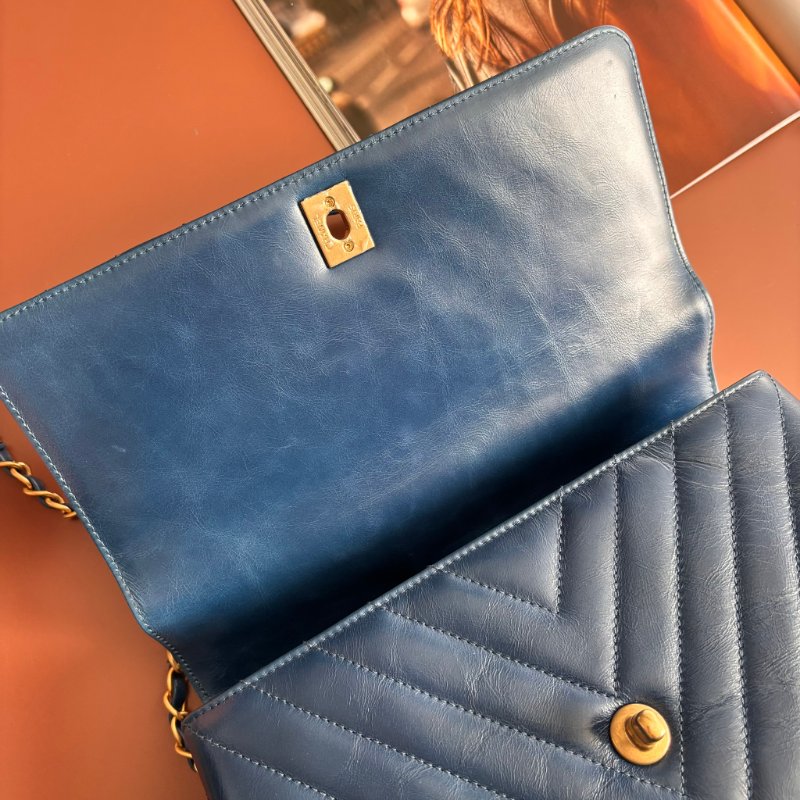 ::CHANEL:: 藍色牛皮山型紋 CocoHandle 28 手提 斜背 兩用包-21