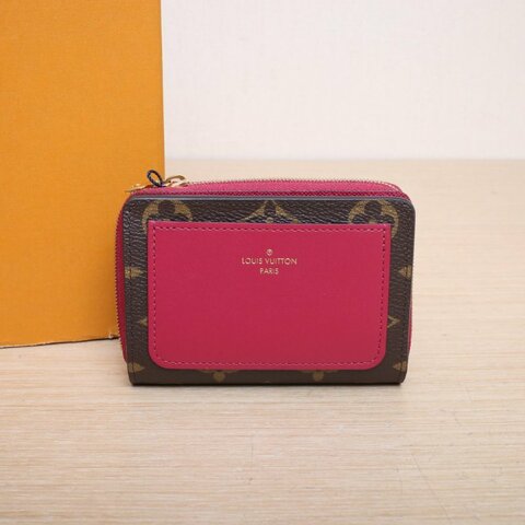 LOUIS VUITTON 老花牛皮PVC晶片LOU系列拉鏈短款錢包款//肩背包