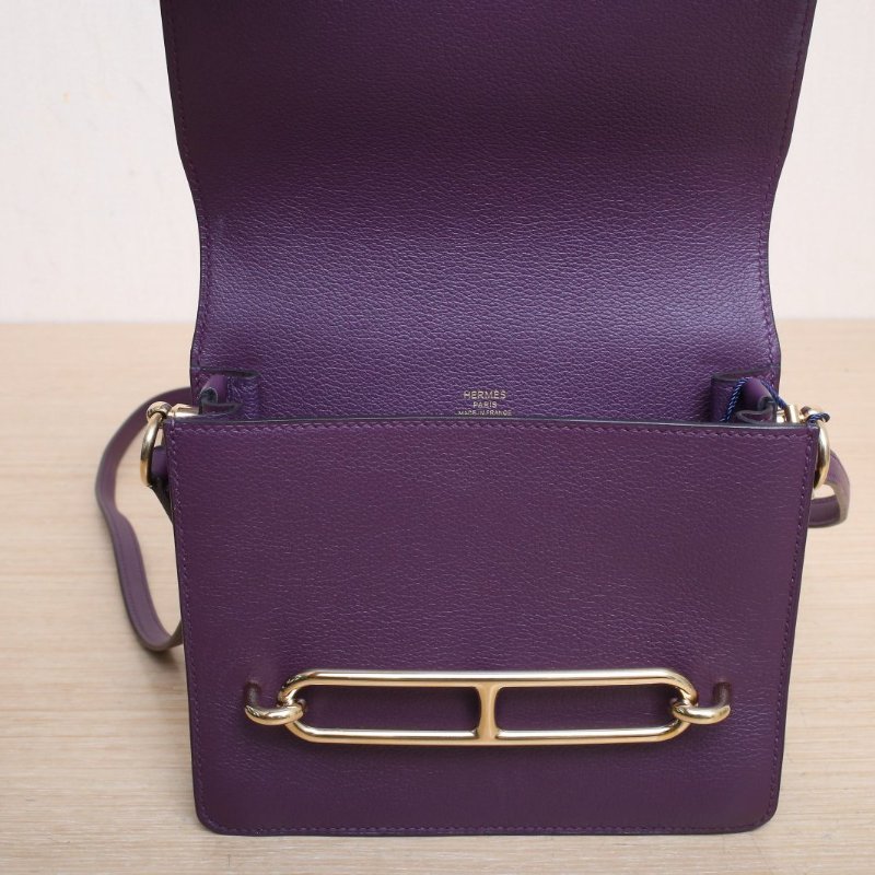 HERMES Roulis豬鼻子19N5加侖紫EC皮U刻金扣肩背包-2