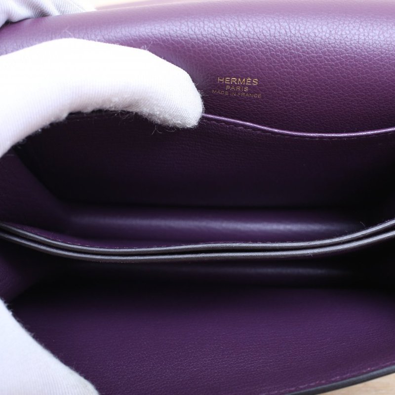 HERMES Roulis豬鼻子19N5加侖紫EC皮U刻金扣肩背包-3