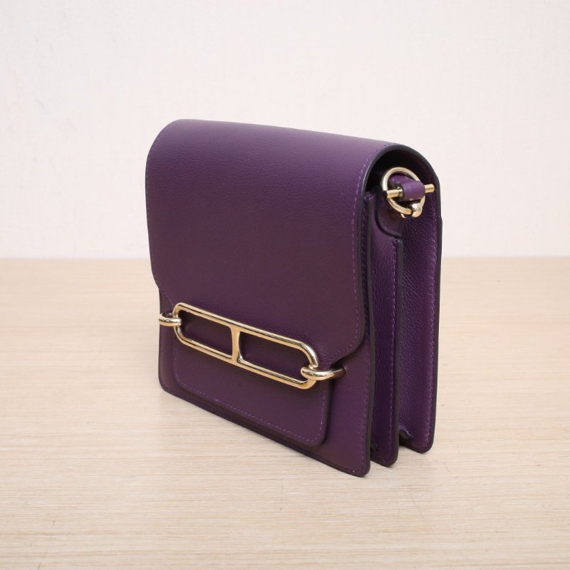 HERMES Roulis豬鼻子19N5加侖紫EC皮U刻金扣肩背包-4