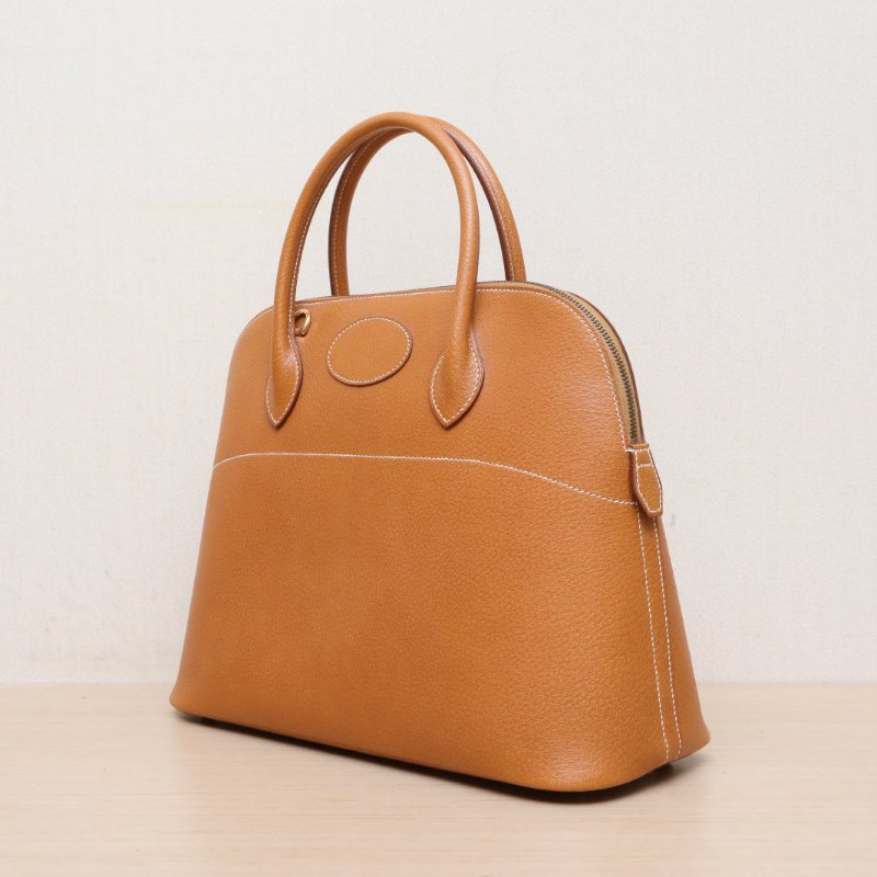 HERMES Bolide保齡球包3537金棕色PeauDePorc豬皮圈Y金扣肩背包-4