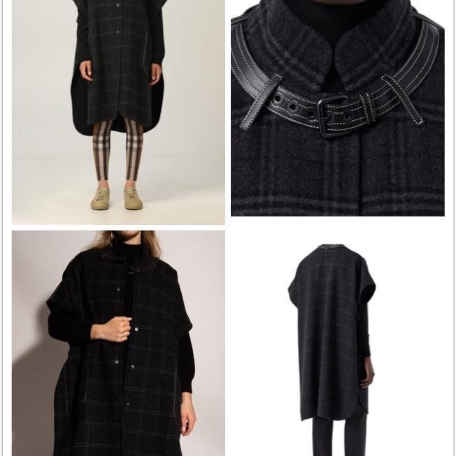 BURBERRY英國雙面格紋披肩斗篷M/L-0