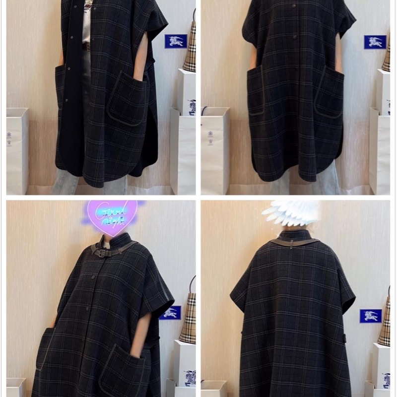 BURBERRY英國雙面格紋披肩斗篷M/L-2