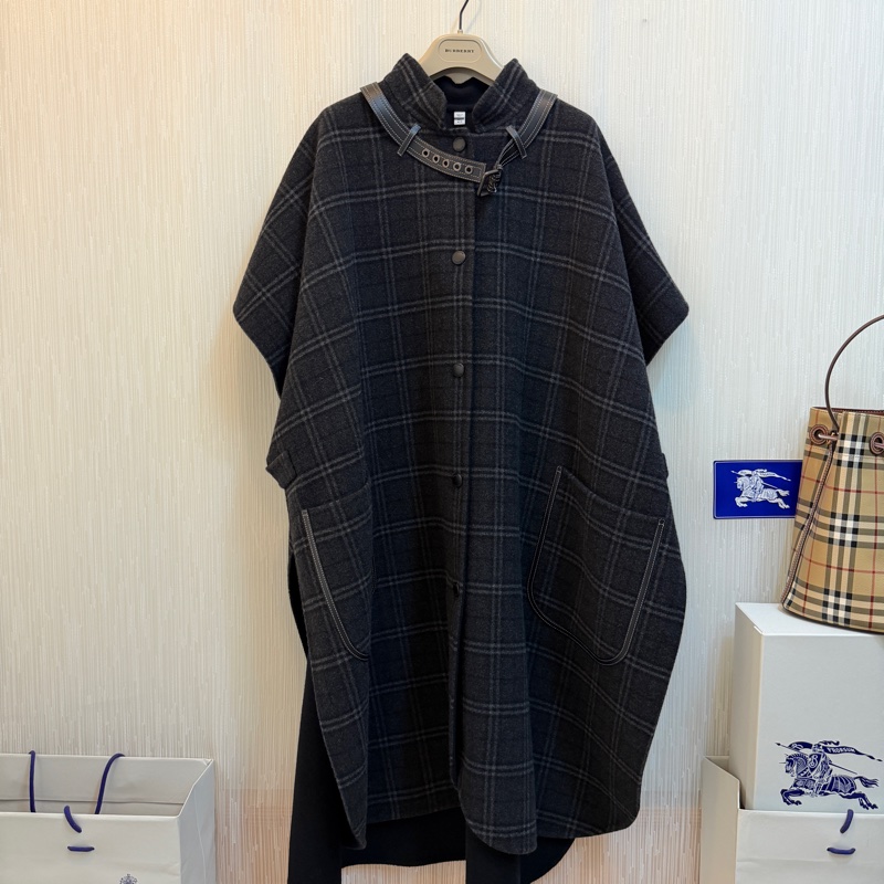 BURBERRY英國雙面格紋披肩斗篷M/L-4