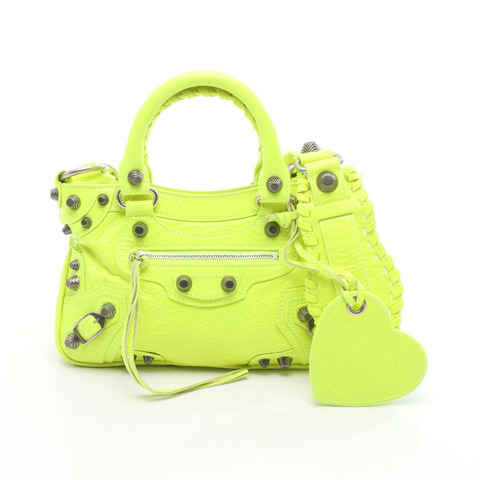 BALENCIAGA Neo Cagoule S 單肩斜背包，黃色皮革，二手女款