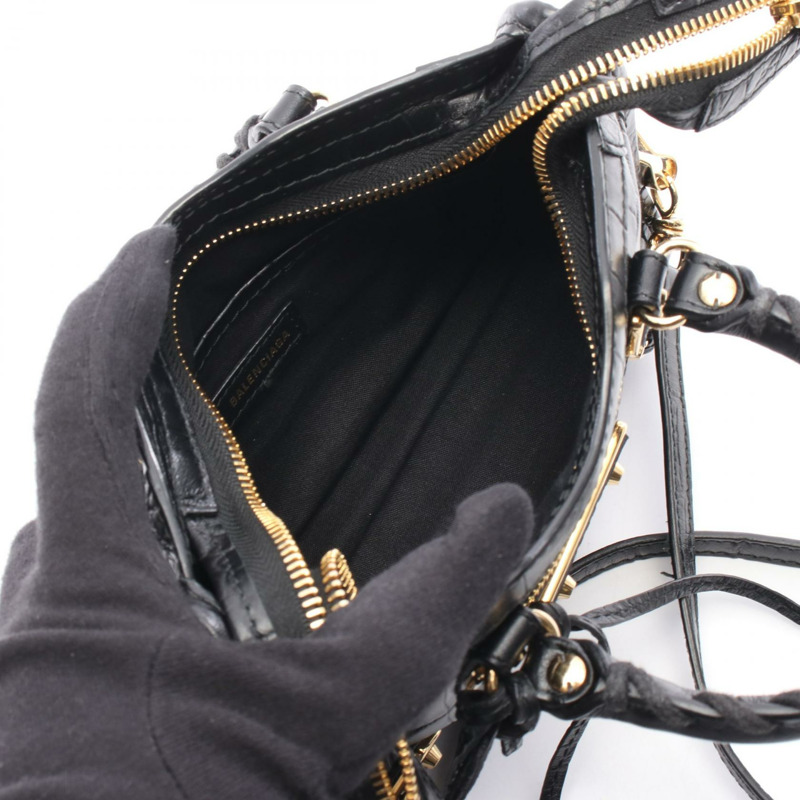 BALENCIAGA 經典金屬邊迷你城市單肩手提包,黑色皮革,二手-2