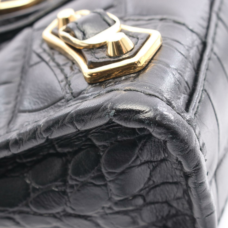 BALENCIAGA 經典金屬邊迷你城市單肩手提包,黑色皮革,二手-5