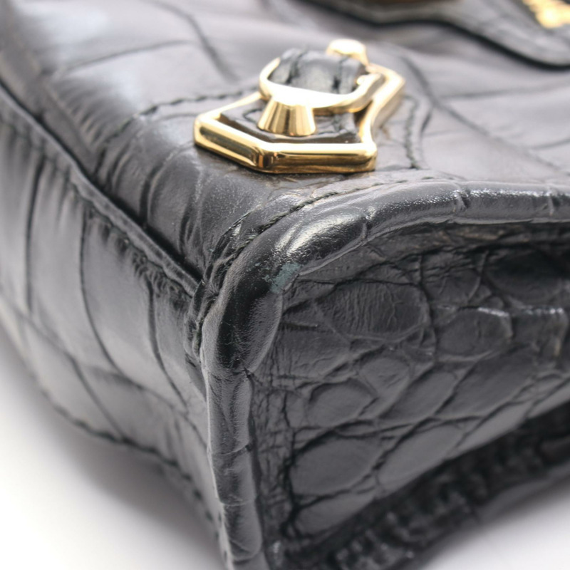 BALENCIAGA 經典金屬邊迷你城市單肩手提包,黑色皮革,二手-6