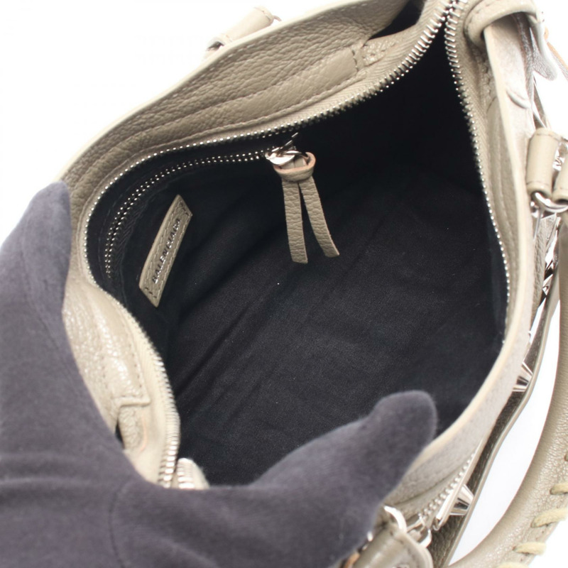 BALENCIAGA 經典金屬邊迷你都會單肩手提包,米色皮革,二手-2