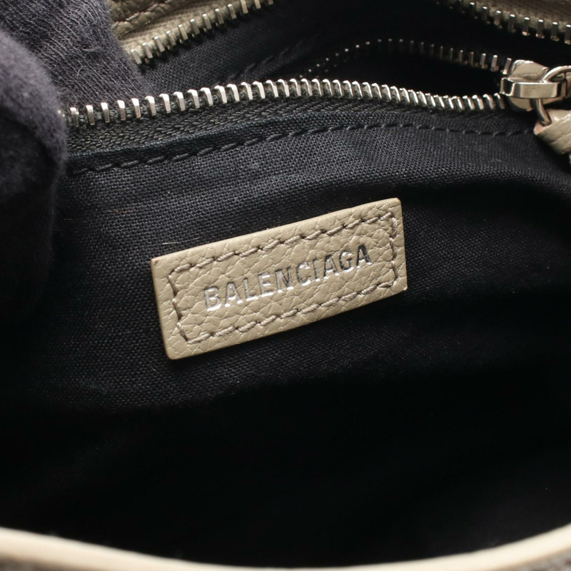 BALENCIAGA 經典金屬邊迷你都會單肩手提包,米色皮革,二手-3