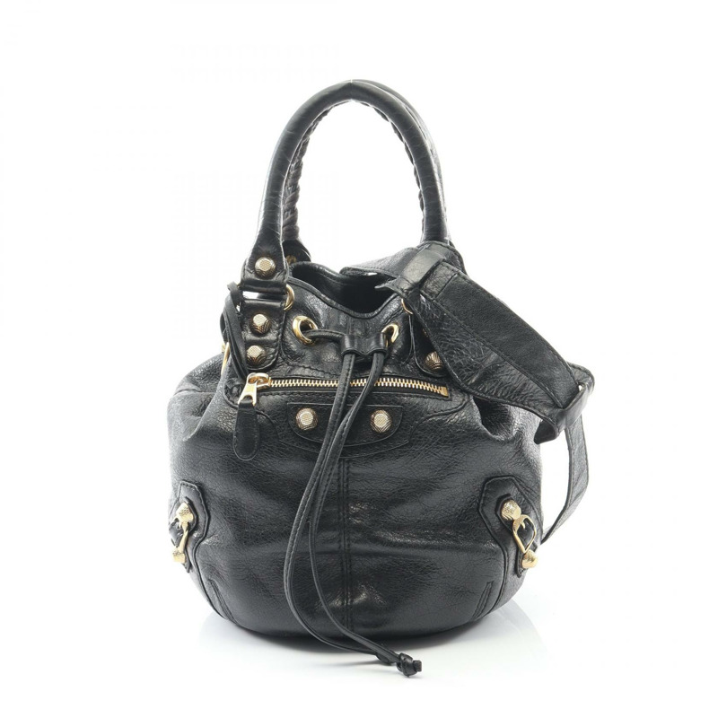 BALENCIAGA 巨型迷你絨球肩背包 285439 黑色皮革 二手 女士-0