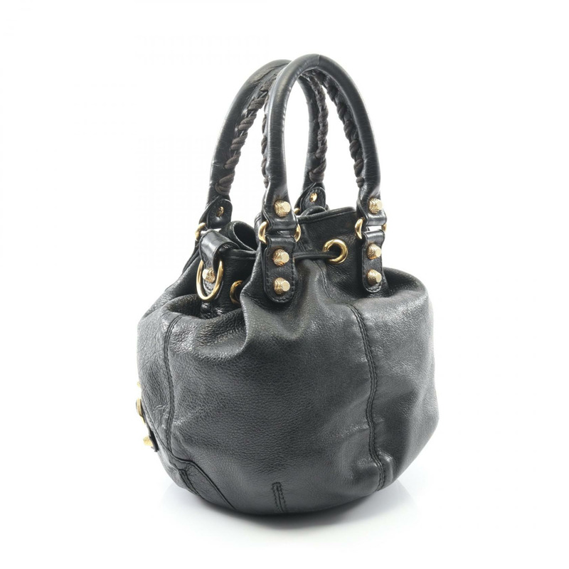 BALENCIAGA 巨型迷你絨球肩背包 285439 黑色皮革 二手 女士-1