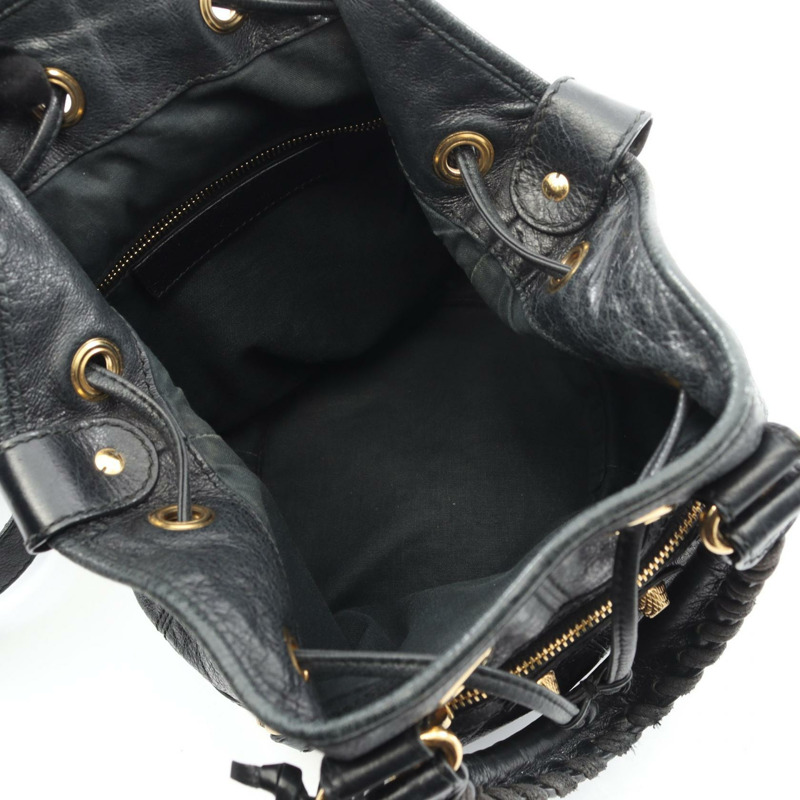 BALENCIAGA 巨型迷你絨球肩背包 285439 黑色皮革 二手 女士-2