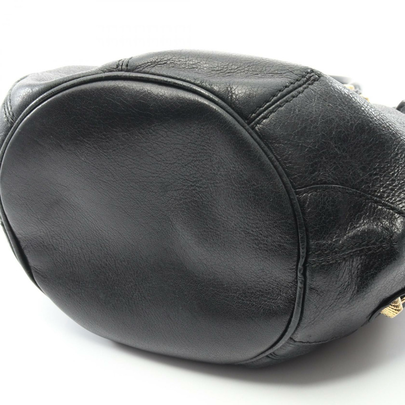 BALENCIAGA 巨型迷你絨球肩背包 285439 黑色皮革 二手 女士-6